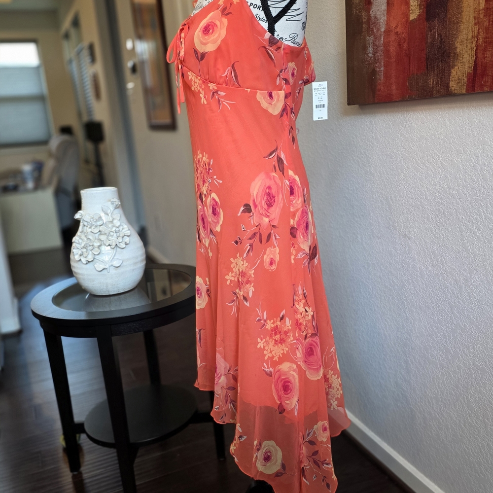 New York and Company - Floral Coral Midi Dress - 18 - Picture 3 of 7